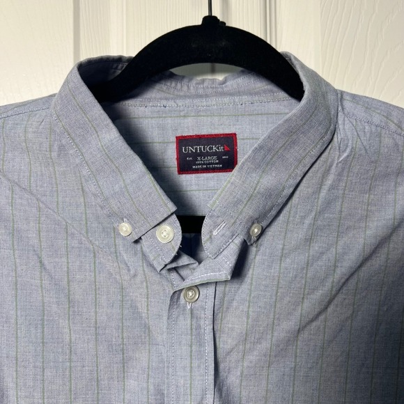 UNTUCKIT Mens XL Button Down Shirt Long Sleeve Blue Green Plaid Casual - Picture 2 of 5